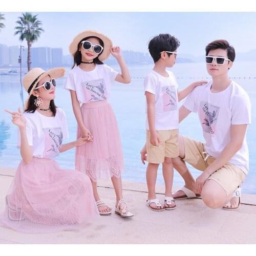 Matching Family Outfits Summer Mum Daughter T-shirt Dress Dad Son T-shirt +Shorts Family Look Holiday Couple Matching Clothing