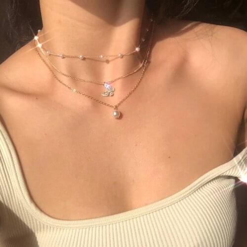 Trendy Multilayered Butterfly Pearl Necklace For Women Fashion Sun Star Gold Pearl Choker Necklaces 2021 Trend Jewelry Gift