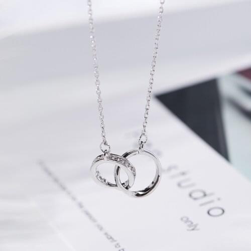 OBEAR Silver Plated Double Circle CZ Zirconia Necklaces & Pendants For Women Girl Trendy Gift
