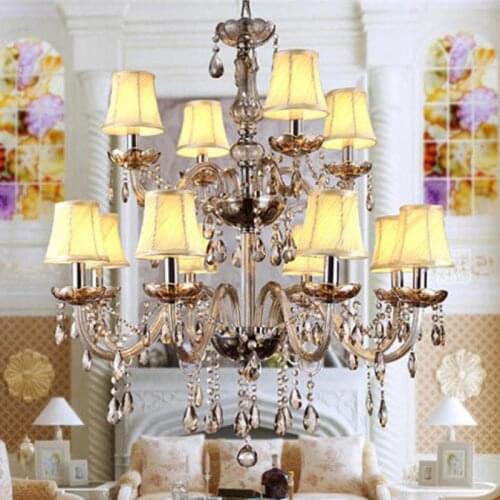 Penthouse Vintage crystal lighting led Traditional chandeliers villa dining light big hotel cloth shade chandelier Led lamparas