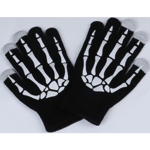 New Magic Touch Screen Bone Halloween Horror Skull Claw Skeleton Goth Full Gloves women men winter driving