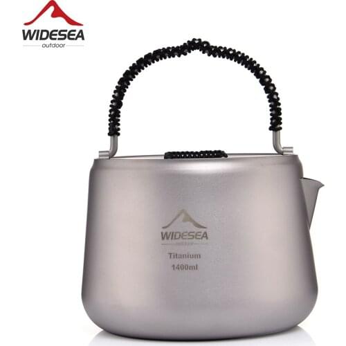 Widesea Camping 1.4 L Titanium Kettle Outdoor Tea Coffee Kettle Tableware Pot Equipment Supplies Tourist Dishes Hiking Cooking