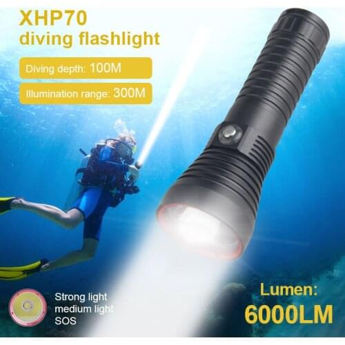 White/Yellow light Professional Diving LED Flashlight Waterproof 26650 Tactical Torch Underwater 100 Meter Dive Lamp Light