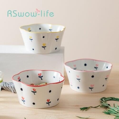 Simple Four-color Petal Bowl Soup Bowl Ramen Bowl Instant Noodle Bowl Salad Bowl Fruit Bowl Ceramic Bowl Large Bowl