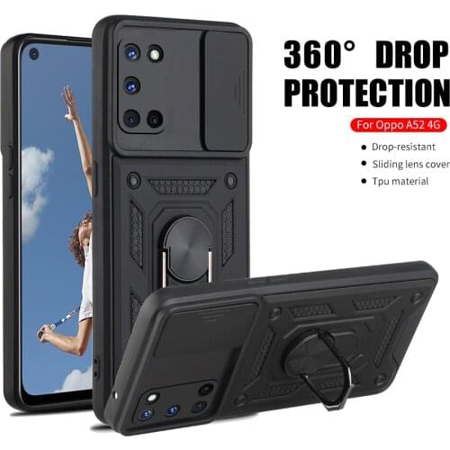 Shockproof Stand Ring Case For OPPO A52 Push Pull Camera Protection Phone Back Cover Coque Box For O PPO A72 A92 A 52 72 92 6.5"