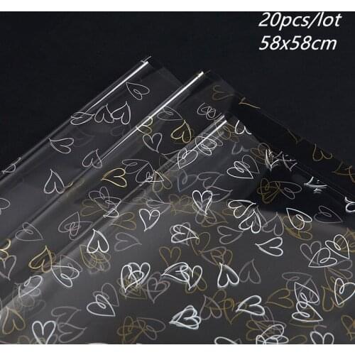 20pcs/lot 58x58cm Love Print Transparent Flower Wrapping Paper Waterproof Wrapped Paper Flower Material for Wedding Decoration