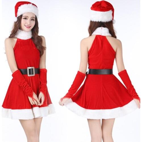 Adult Sexy Christmas Costumes Lady Christmas Dress Women Santa Claus Party Clothing Performance With Christmas Hat For Girls