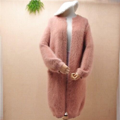 Female women winter thick warm angora rabbit fur knitted long sleeves loose cardigans mantle mink cashmere jacket coat sweater