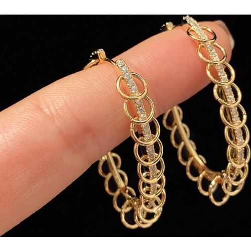 Top Quality Gold Color Pave AAA+ Zircon Multi-circle Keel Designer Big Buckle Hoop Earrings For Women INS Jewelry
