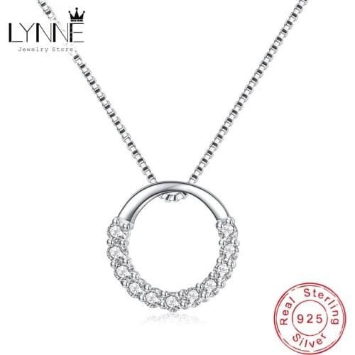 Hot Fashion Fine Round Rhinestone CZ Pendant Necklaces 925 Sterling Silver Semi Circle Zircon Choker Necklace Women Jewelry Gift