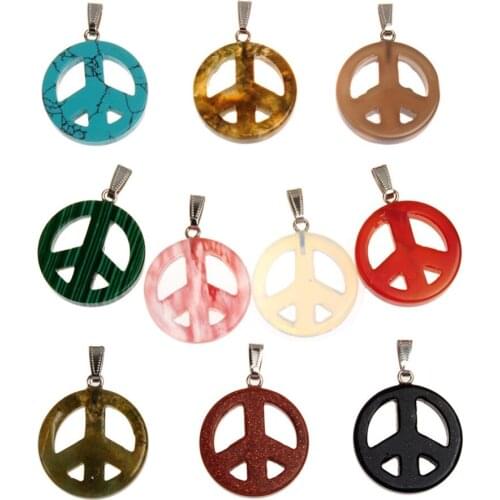 12pcs/lot Women Light Multicolored Retro Cherry Quartz Drusy Peace Symbol Cabochon Pendant For DIY Sweater Chain Necklace Free