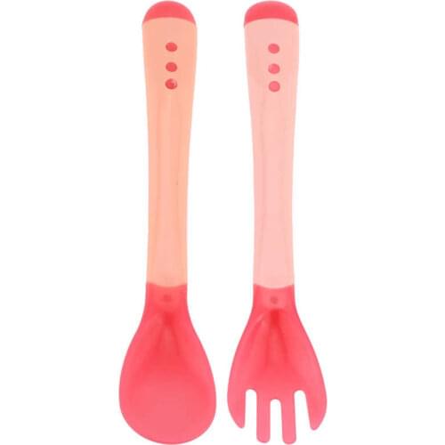 2pcs Baby Soft Silicone Spoon Safety Baby Learning Fork Non-Slip Spoon Children Kids Boy Girl Food Feeding Tool