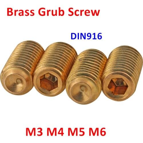 20pcs Thread M3 M4 M5 M6 DIN916 Brass Set Screws Hexagon socket Headless Cup Point Grub Screw Hex Socket Set Screws