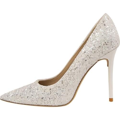 2019 Women 9.5cm High Heels Plus Size 43 Stripper Glitter Scarpins Luxury Pumps Stiletto Wedding Bridal Gold Silver Fetish Shoes