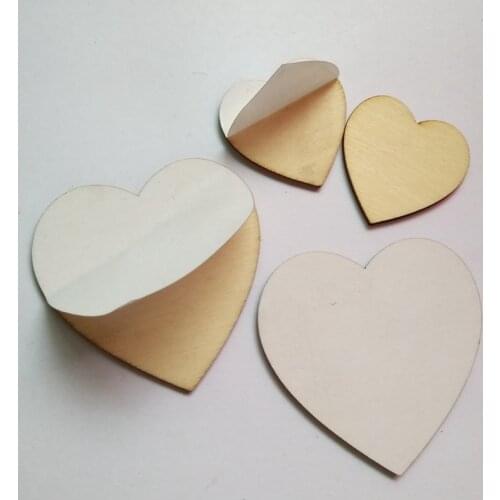 30pcs/set(with self-adhesive) 8cm Personalised Wedding guest book alternative wood Heart Favor Wood Wedding Love Tags