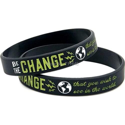 30pcs Positive Message Be the Change You Wish to See in the World wristband silicone bracelets free shipping by epacket A