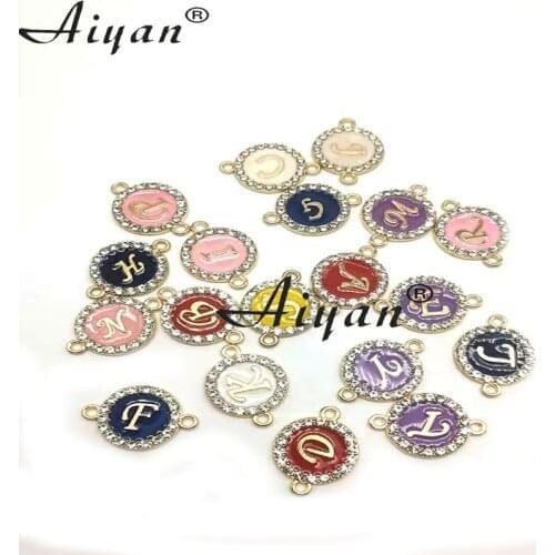 50 Pieces 26 Design English Letter Painting Oil Double Hole Connector Can Be Handmade DIY Become Bracelets