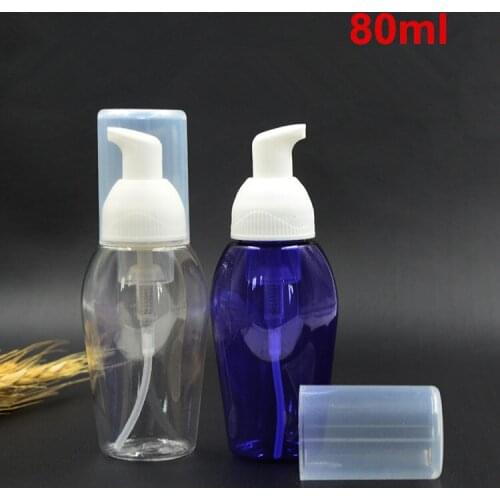 60 X 80ml Plastic Blue & Clear Foaming Pump Bottles Refillable Portable PET Travel Foamer Pump Bottles 2.7OZ Wholesale