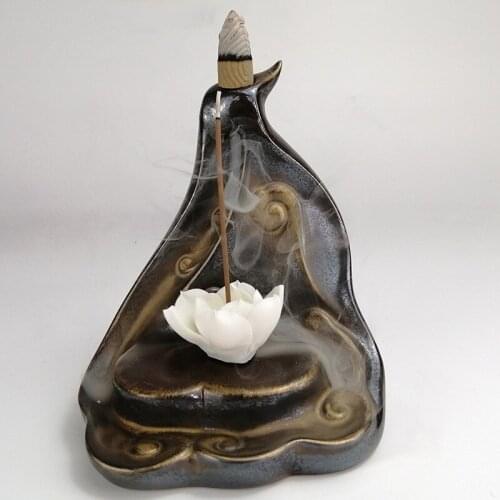 Antique Ceramic Reflux Incense Furnace Fragrance Insert Home Zen Ornaments Xiangyun Sitting on The Platform with White Lotus