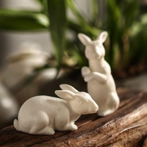White Ceramic Easter Bunny Figurine Bunny Statue Figurines Rabbit Garden Mini Forest Farm Mini Bunny Landscape Garden Plant Acce