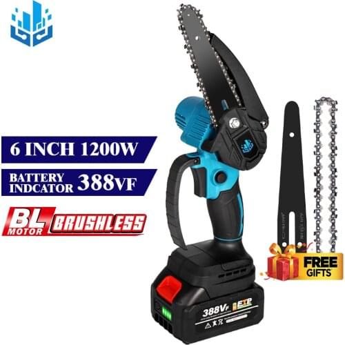 Brushless Chain Saw 6 Inch Mini Electric Chain Saw With Battery Indicator Rechargeable Woodworking Tool For Makita 18V Battery