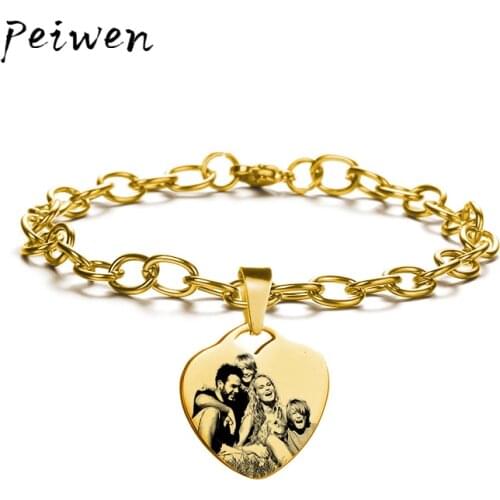 Custom Name Photo Personalized heart shaped bracelet stainless steel charm bracelets for women bracelet for men Jewelry Gift