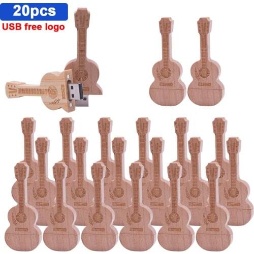20pcs/lot Wooden USB 2.0 Flash Drive Wooden Guitar Flash Drive 2.0 128gb Pendrive 64gb 32gb 16gb 4gb Memory Stick Business Gift