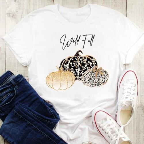 Graphic Print Tees 90s Fall Pumpkin Happy Autumn Women Halloween Thanksgiving Female 90s Cartoon Tops Tshirt T-Shirt