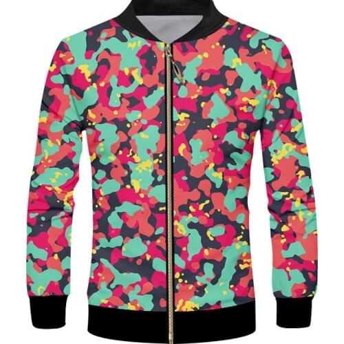 IFPD EU/US Size Red Green Camouflage Zipper Jacket Men Streetwear Colorful Camo 3d Print Military America Plus Size Casual Coat