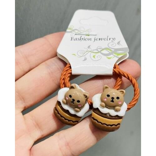 2Pcs Cute Animals Coffee Bear Headwear Kids Cartoon Elastic Hair Bands Baby Headdress Children Ropes Girls Accessories