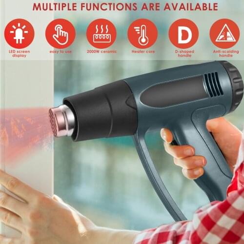Hot Air Gun Kit 2000 W60 ~ 600°C Adjustable Temperature300 ~ 500 L/minPerfect for Embossing, Craft Work, Shrinking Hoses, Baking