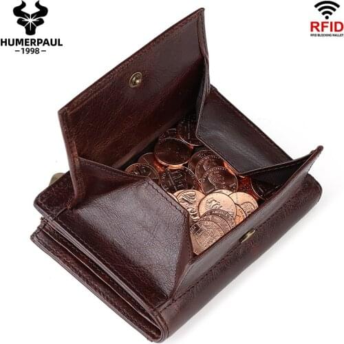 Cow leather Mens wallet RFID male coin purse fashion brand short wallet card holder zipper Handmade with coin pocket for men