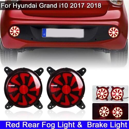 2-in-1 Red LED Rear Bumper Reflector Lamp Fog Light With Tail Brake Stop Lights For Hyundai Grand i10 2017 2018