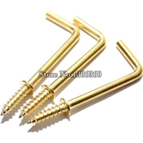 200 Pieces Gold L Shape Hook Right Angle Hook Screw L Hook 20x7mm CP467