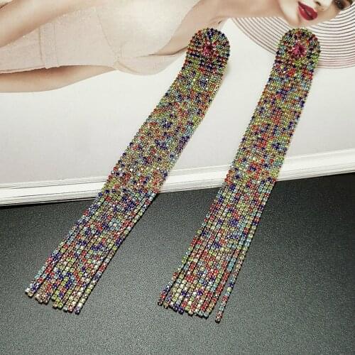 MANILAI New Design Statement Overlong Colorful Crystal Tassel Earrings High-Quality Luxury Fashion Jewelry Accessories For Women