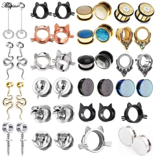 Miqiao 1 Pair Stainless Steel Dangle Ear Plugs Screw Gauges Expanders 6-25mm Ear Plugs Tunnels Body Jewelry Piercing