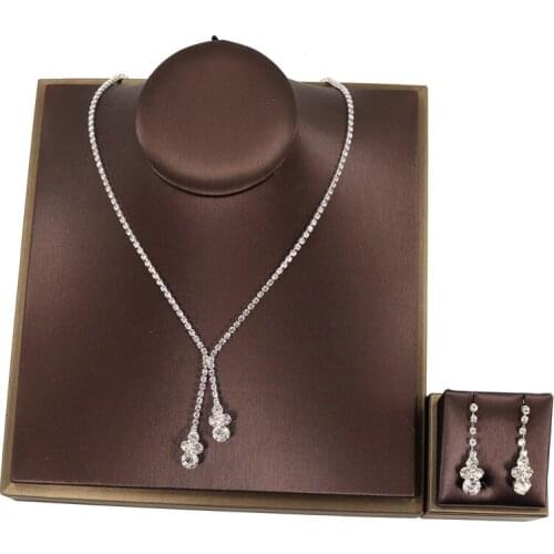 Fashion Zircon Necklace Earrings Set Bling Rhinestone Wedding Bridal Lady Dangle Earring Necklaces Jewelry Accessories Wholesale