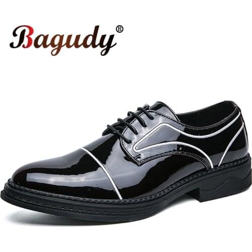 Fashion Glossy Dress Shoes for Men Evening Party Wedding Shoes Lace Up Business Mens Oxfords Shoes Office Elegant Footwear Male