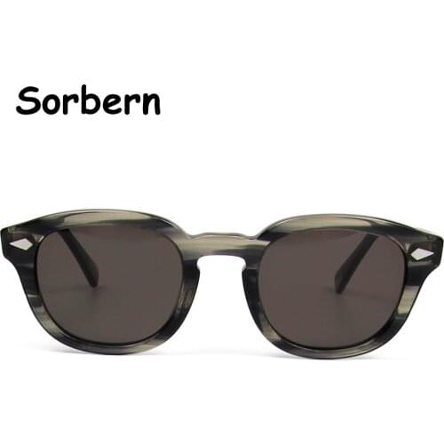 Fashion Gray Round Sunglasses Men Retro Acetate Brand Design Rivet Sun Glasses For Women Driving Eyewear Shades for Female UV400