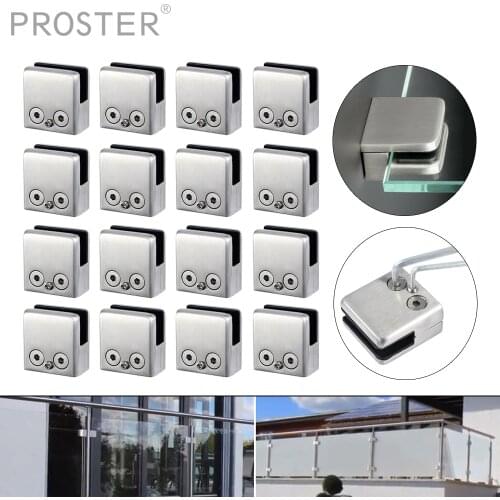 PROSTER 16PCS Glass Clamp Stainless Steel Bracket Flat Clip For 8-10mm Glass Professional Decor Hardware Kit With Hexagon Driver