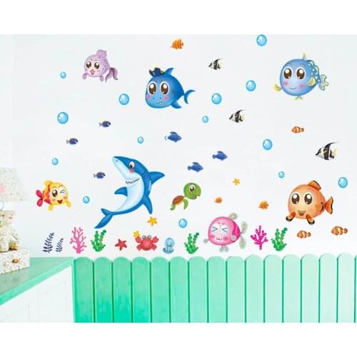 Seabed Fish Wall Sticker 3D Cartoon Wall Sticker For Kids Rooms Bathroom Home Decor Nursery quarto Decals Poster
