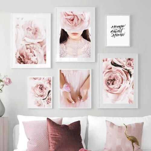 Pink Peony Rose Flower Plant Girl Quotes Wall Art Canvas Painting Nordic Posters And Prints Wall Pictures For Living Room Decor