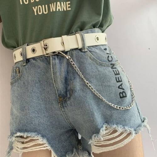 2020 New Women Punk Chain Fashion Belt Adjustable Single Row Hole Eyelet Waistband with Eyelet Chain Decorative Belts