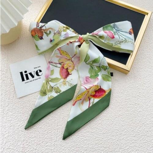 2021 Summer New Women Silk Scarf Female Luxury Long Skinny Hair Neck Scarves Ladys Bag Tie Ribbons Headband Accessories