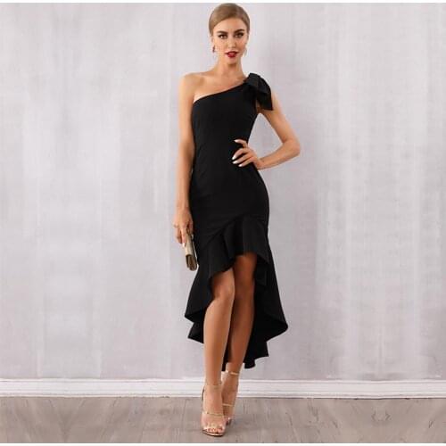 Newest Fashion Celebrity Party Bandage Dress Women Black Sleeveless One-Shoulder Sexy Party Club Dress Women Mermaid Vestidos