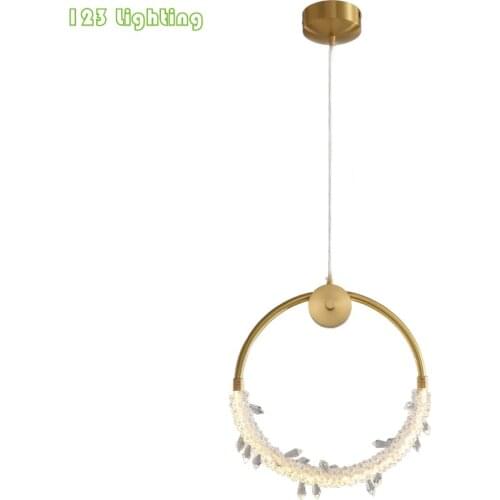 New Round Crystal Restaurant LED Pendant Lights Living room Bar Hanging Light Bedroom Bedside Pendant lamp Gold Metal Loft Deco