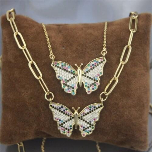 16inch/19inch 10pcs/lot New design cz necklace,butterfly shape cubic zircon necklace,popular plated chain necklace wholesale