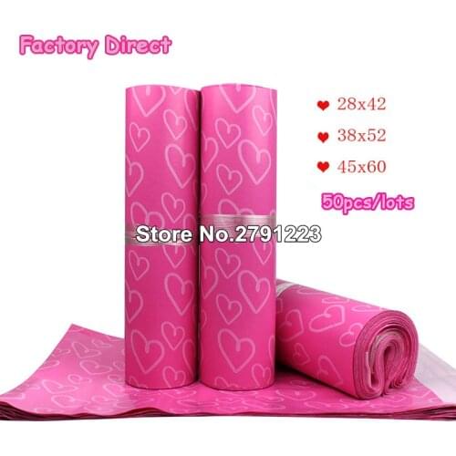 50Pcs/Lot Courier Bags Frosted Pink Heart Pattern Self-Seal Adhesive Bag Matte Material Envelope Mailer Postal Mailing Bags