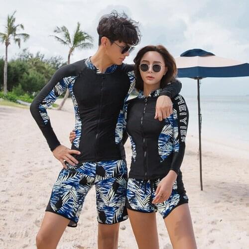 Couple Long Sleeve Rash Guard Swimsuits 5 Pieces Long Leggings Women Surfing Suit Zipper Swimwear Pad Bathing Suit Diving Suit