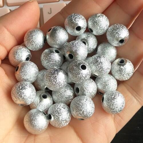 Silver Plated Stardust Acrylic Beads Matte Round Ball Spacer Beads Charms Findings 4mm-12mm for Jewelry Making Diy Bracelet